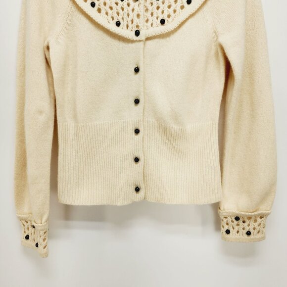 Anthropologie sleeping on snow cream colored marble beads cardigan sweater SZ S - Picture 6 of 11